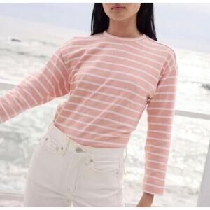 AYR The Port Striped Pima Cotton Tee Coral Pink Medium